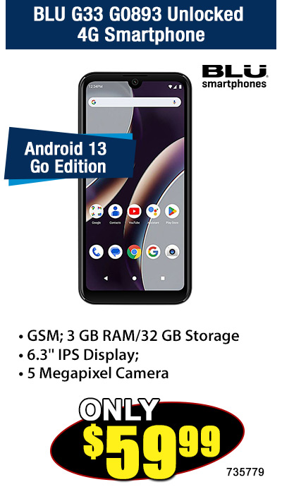 BLU G33 G0893 Unlocked 4G - Black Smartphone