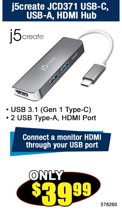 j5create JCD371 USB-C w/ PD 2.0, 2 USB Type-A, HDMI Port Hub