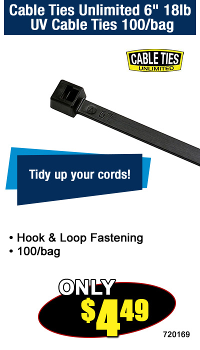 Cable Ties Unlimited 6" 18lb UV Cable Ties 100/bag