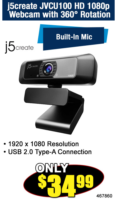 j5create JVCU100 HD 1080p Webcam with 360° Rotation