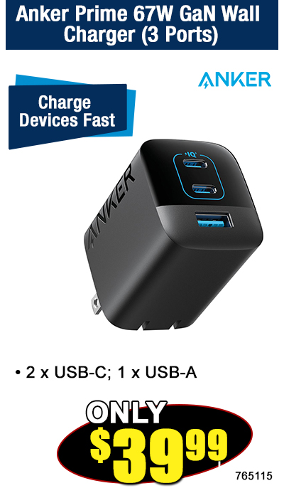 Anker Prime 67W GaN Wall Charger (3 Ports)