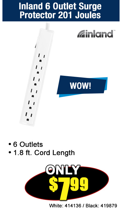 Inland 6 Outlet Surge Protector 201 Joules 