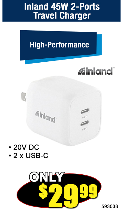 Inland 45W 2-Ports Travel Charger