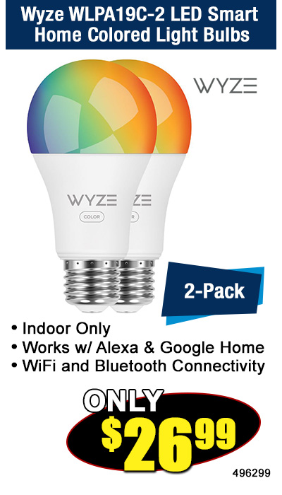 Wyze WLPA19C-2 LED Smart Home Colored Light Bulbs