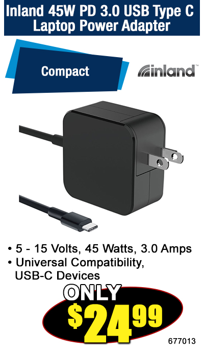 Inland 45W PD 3.0 USB Type C Laptop Power Adapter