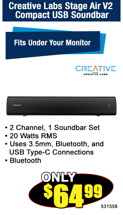 Creative Labs Stage Air V2 Compact Under-Monitor USB Soundbar with Bluetooth