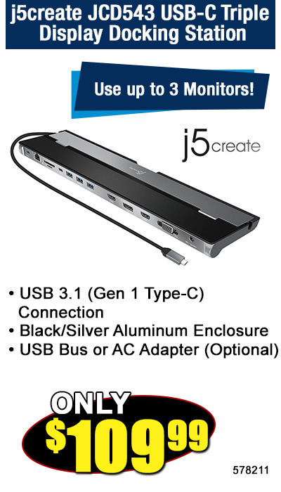 j5create JCD543 USB-C Triple Display Docking Station