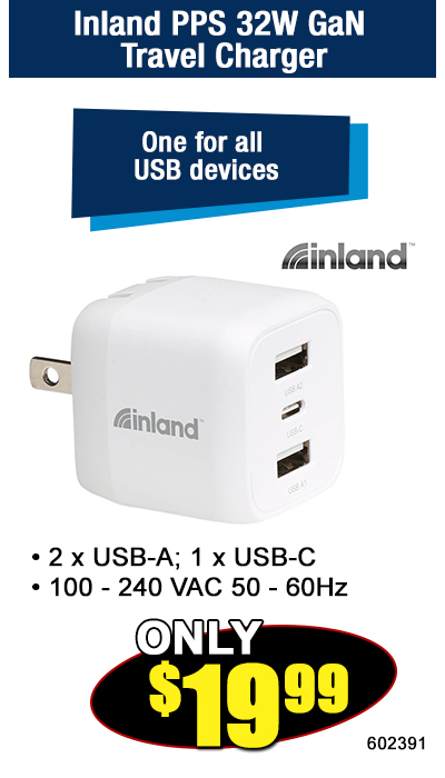 Inland PPS 32W GaN Travel Charger