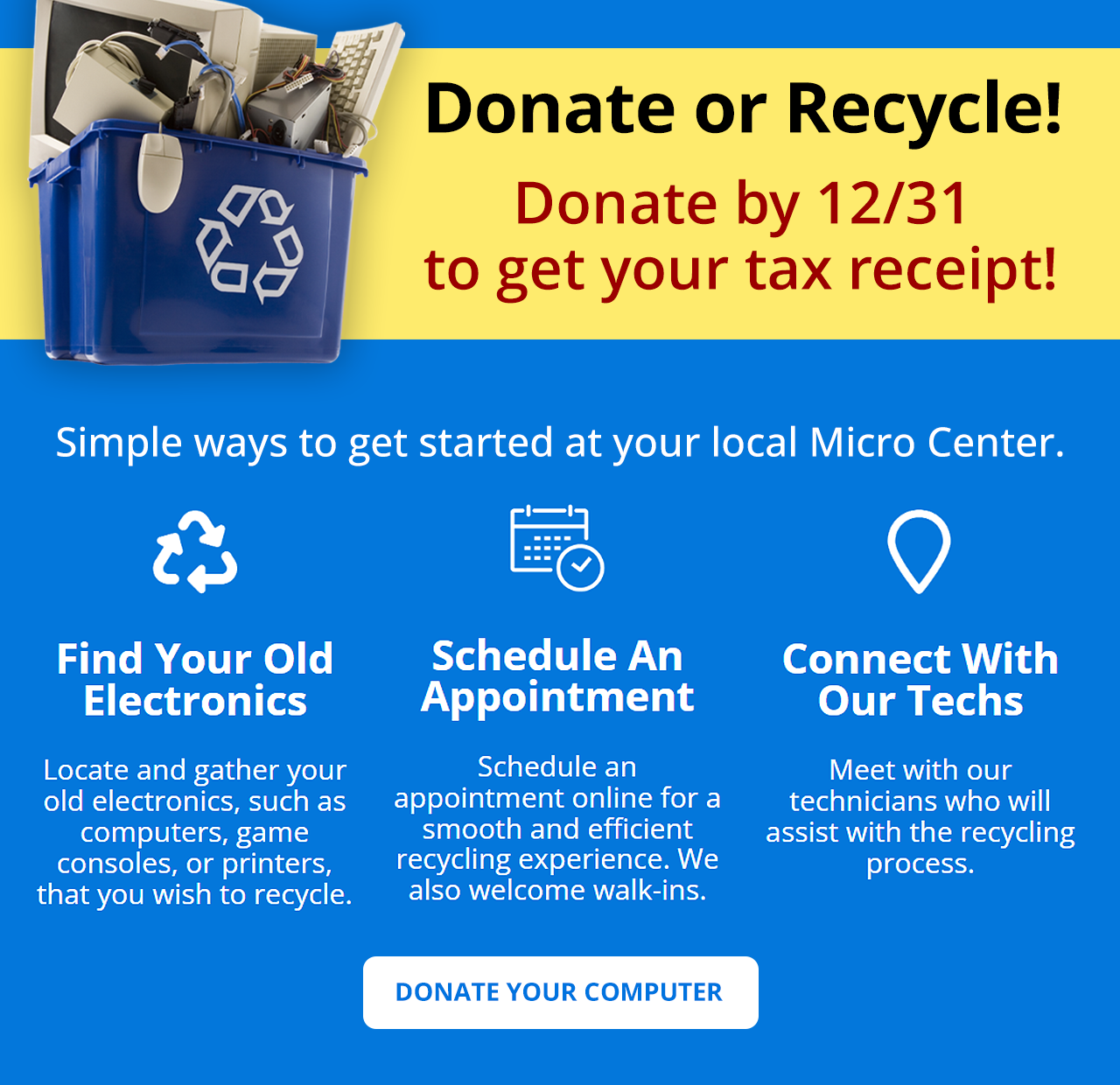Donate or recycle - Donate by 12/31 to get your tax receipt