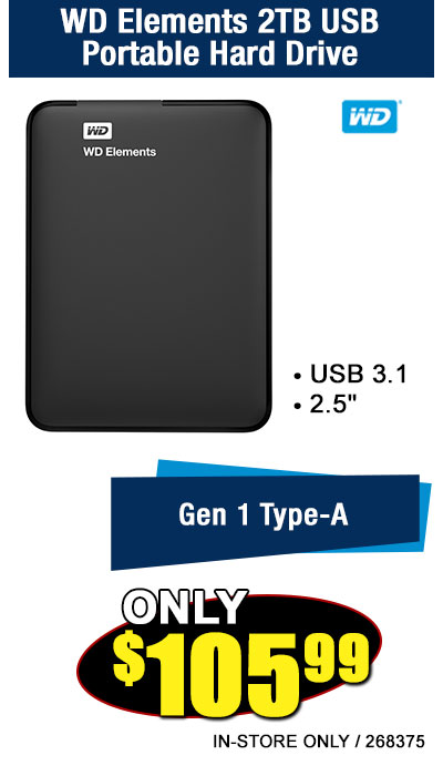 WD Elements 2TB USB Portable Hard Drive