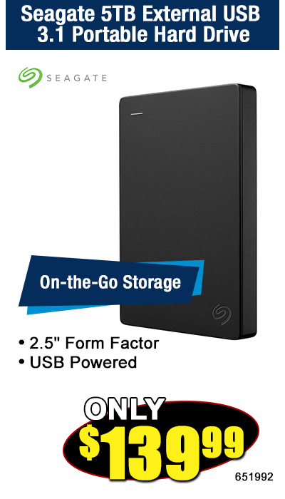 Seagate 5TB External USB 3.1 Portable Hard Drive
