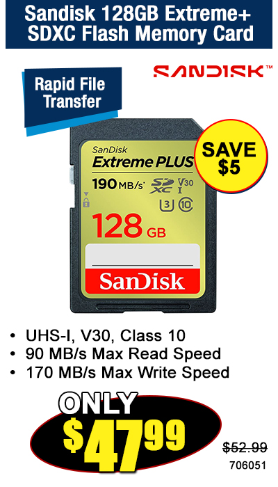 Sandisk 128GB Extreme+ SDXC Flash Memory Card
