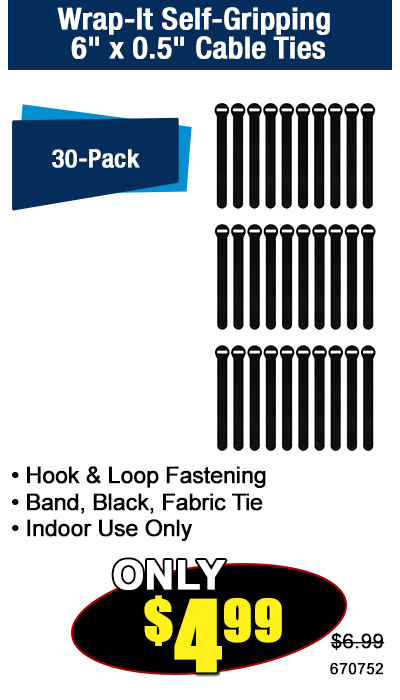 Wrap-It Self-Gripping 6" x 0.5" Cable Ties