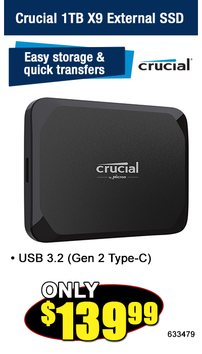 Crucial X9 1TB Portable SSD USB 3.2 Gen 2 Type C Solid State Drive
