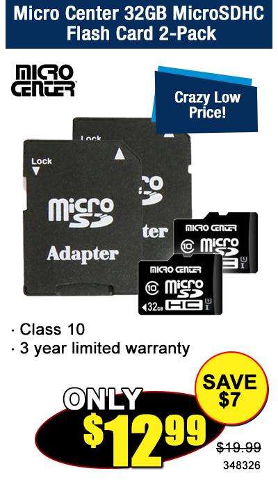 Micro Center 32GB MicroSDHC Card Class 10 Flash Memory Card with Adapter