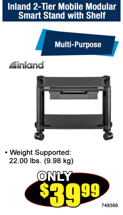 Inland 2-Tier Mobile Modular Multi-Purpose Smart Stand with Shelf