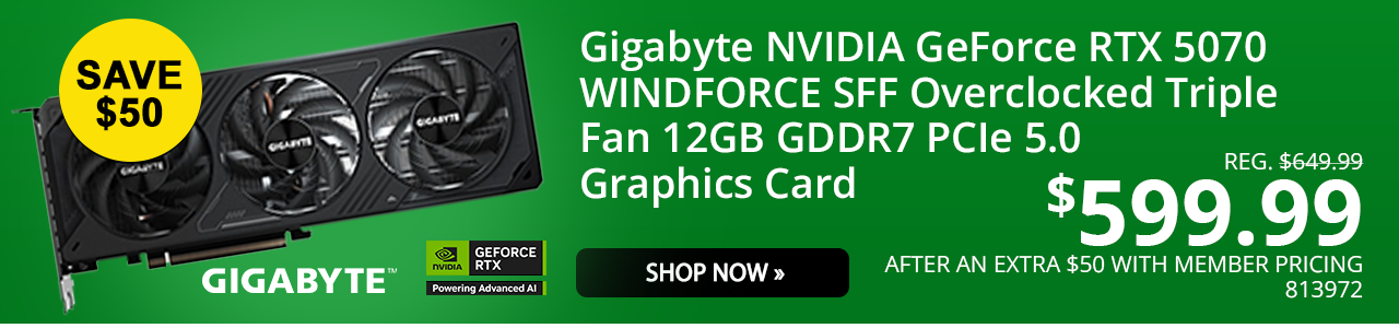 Gigabyte NVIDIA GeForce RTX 5070 WINDFORCE SFF Overclocked Triple Fan 12GB GDDR7 PCIe 5.0 Graphics Card - Shop Now