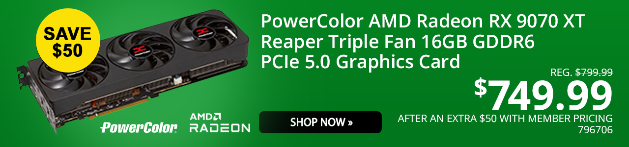 PowerColor AMD Radeon RX 9070 XT Reaper Triple Fan 16GB GDDR6 PCIe 5.0 Graphics Card