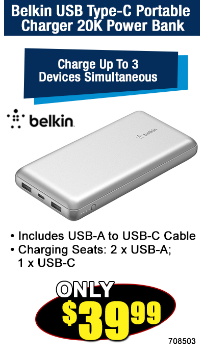 Belkin USB Type-C Portable Charger 20K Power Bank
