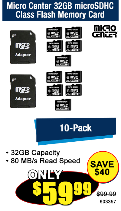 Micro Center 32GB microSDHC Class Flash Memory Card 