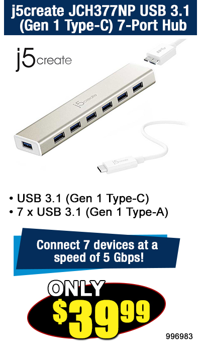 j5create JCH377NP USB 3.1 (Gen 1 Type-C) 7-Port Hub