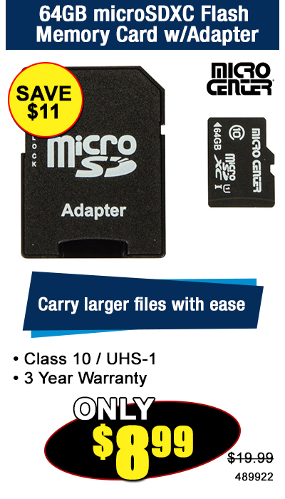 64GB microSDXC Flash Memory Card w/Adapter
