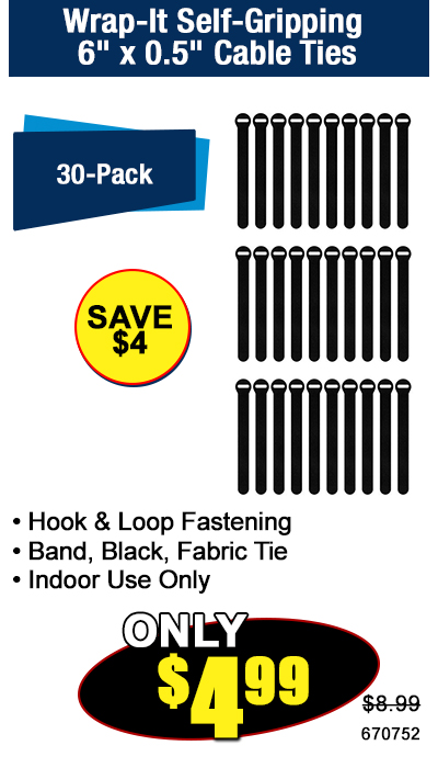 Wrap-It Self-Gripping 6" x 0.5" Cable Ties