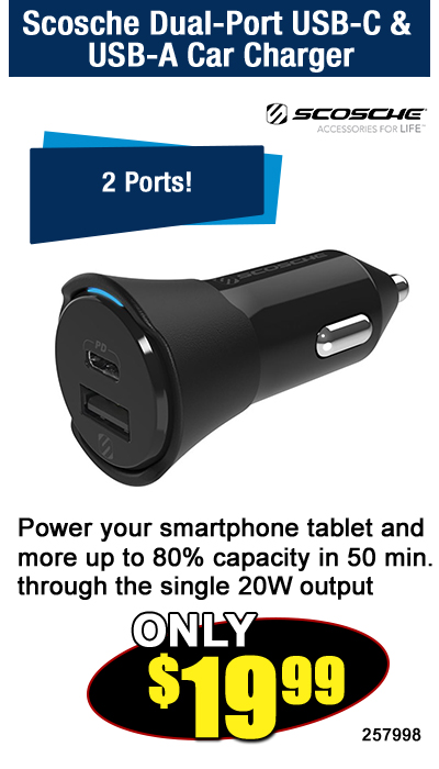 Scosche Dual-Port USB-C & USB-A Car Charger