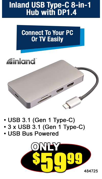 Inland USB Type-C 8-in-1 Hub with DP1.4