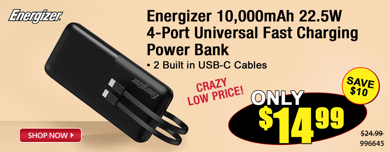Energizer 10,000mAh 22.5W 4-Port Universal Fast Charging Power Bank - Shop Now