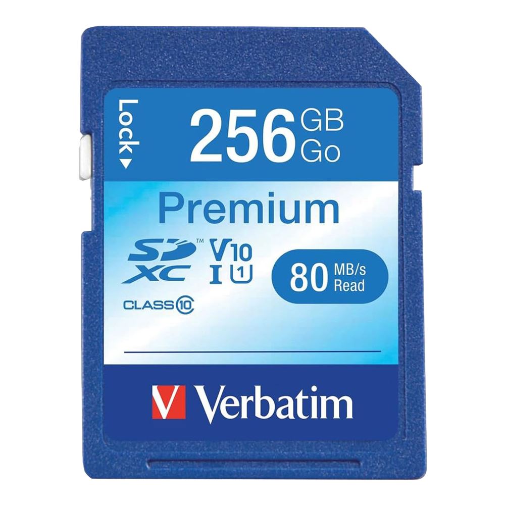 Verbatim Premium 256GB SDXC Class 10 UHS-1 V10 Flash Memory Card