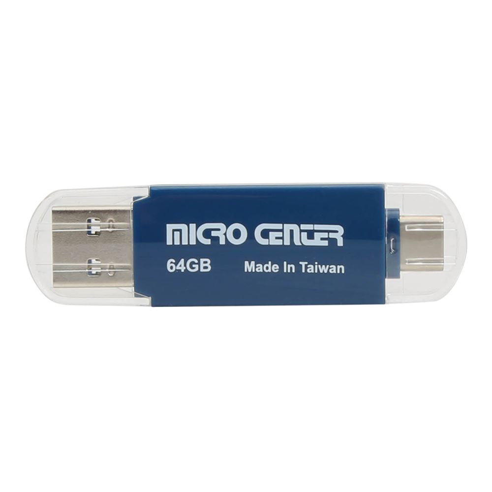 Micro Center 64GB Dual SuperSpeed USB 3.2 (Gen 1 Type-A/Type-C) Flash Drive - Blue