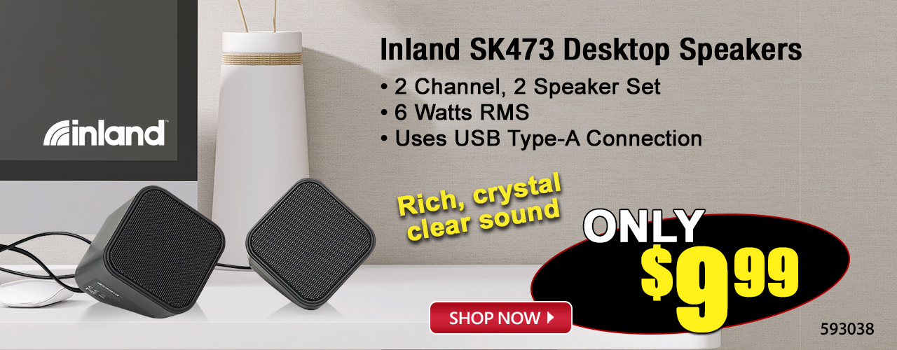 Inland SK473 Desktop Speakers USB 2.0 Powered 6W Computer Speaker for PC and Laptop