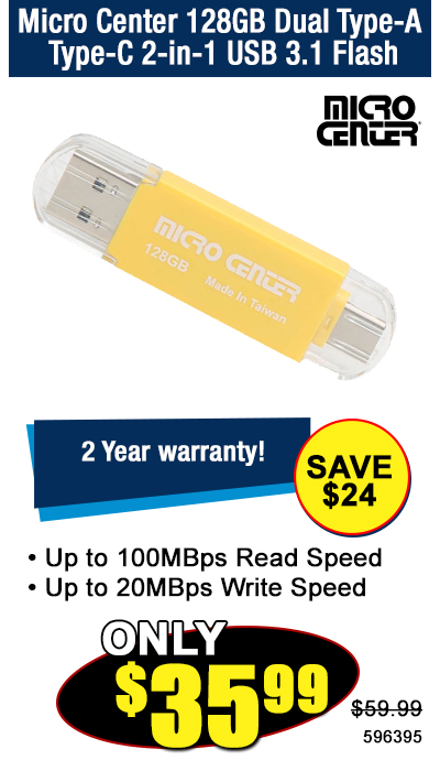 Micro Center 128GB Dual Type-A Type-C 2-in-1 USB 3.1 Flash