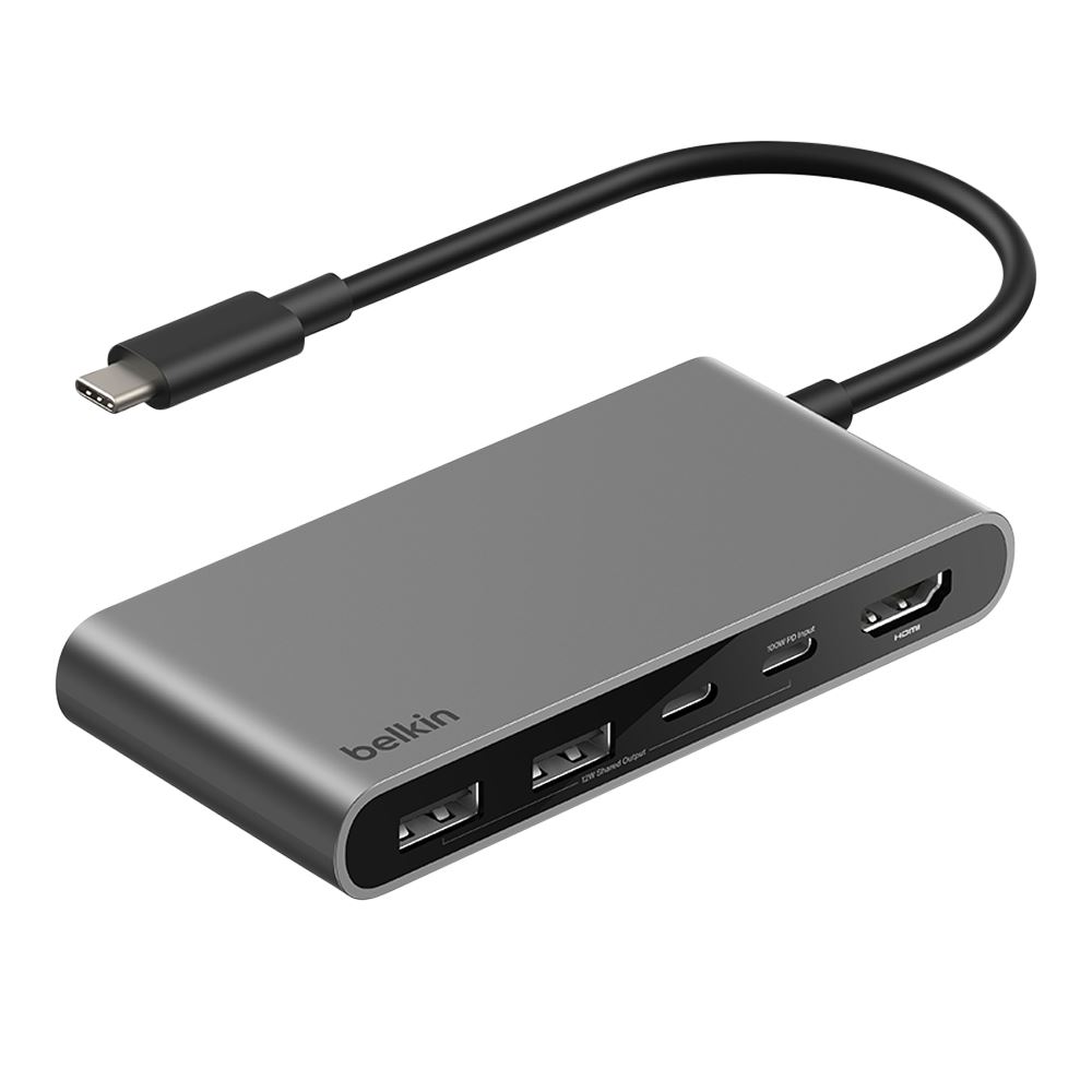Belkin 5-Port USB-C Hub with Dual USB-C Ports - Gray