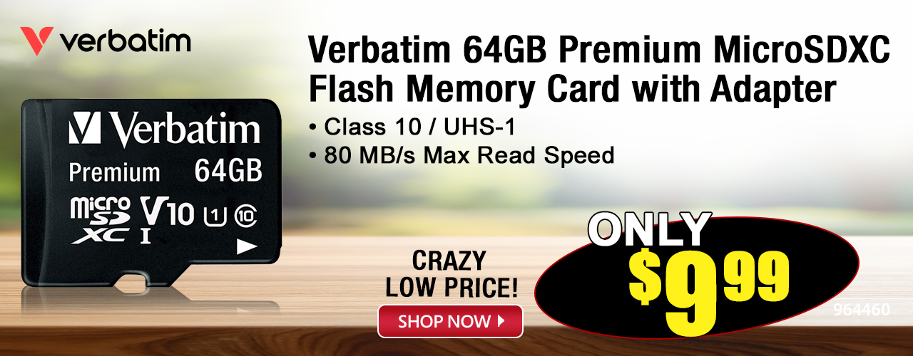Verbatime 64GB Premium MicroSDXC Flash Memory Card with Adapter - Shop Now