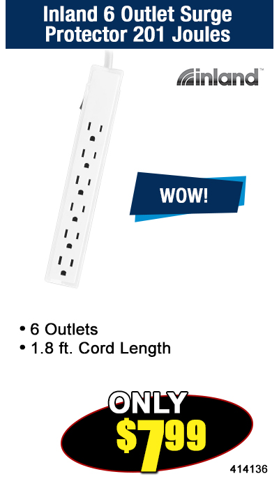 Inland 6 Outlet Surge Protector 201 Joules