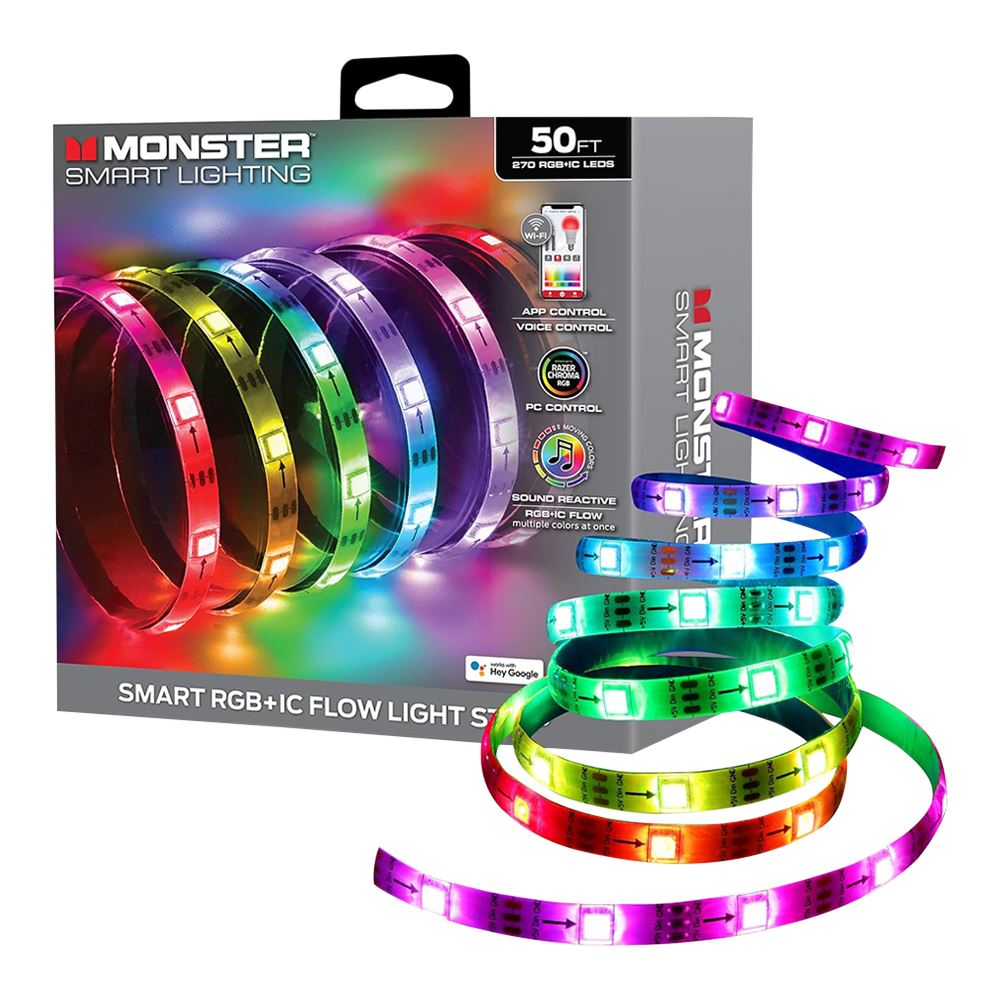 Smart Sound Reactive RGBIC LED Light Strip - 50 ft.