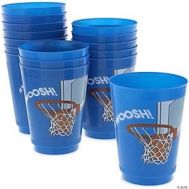 16 Packs Plastic 16 oz Party Cups Basketball Reusable Tumblers for Kids Birthday Blue