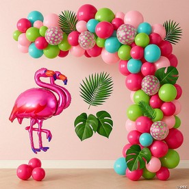 Tropical Party Balloon Set 139pcs Flamingo, Palm Leaves & Confetti Balloons for Luau & Summer Decor