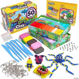 Creative Kids Air Dry Clay Modeling Crafts Kit - Super Light Nontoxic - 50 Vibrant Colors & 6 Clay Tools