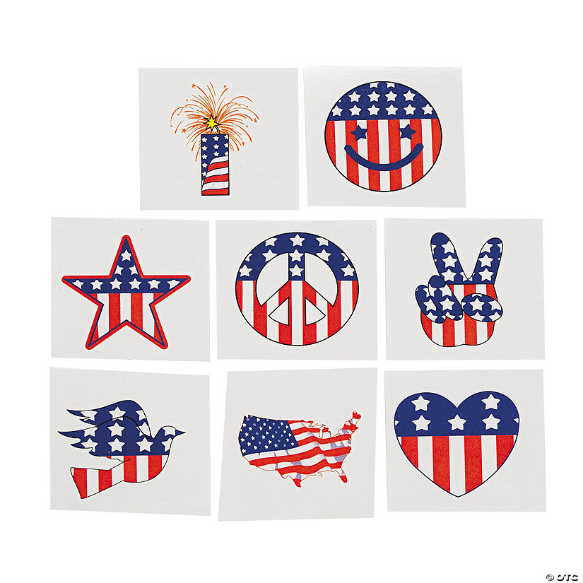 1 1/4" - 1 1/2" Bulk 72 Pc. Patriotic Paper Temporary Tattoos - 72 Pc.