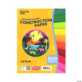 E-Clips USA Construction Paper - 9 X 12 Inches, 8 Assorted Colors, 600 Sheets