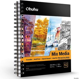 Ohuhu Mixed Media Pad: 10"x7.6", 62 sheets/124 pages, 120LB/200GSM, heavyweight, spiral-bound, ideal for acrylics & painting