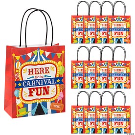 7 1/2" x 9" Medium Carnival Paper Gift Bags - 12 Pc.