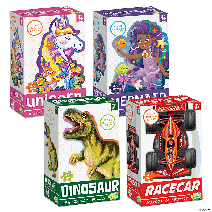Set of 4: Dinosaur, Mermaid, Racecar & Unicorn Puzzles