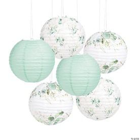 10" Eucalyptus Hanging Paper Lanterns - 6 Pc.