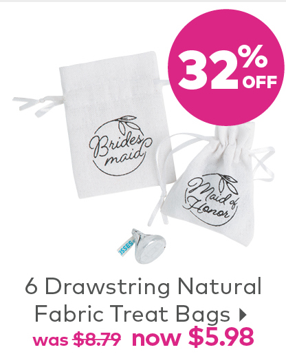 Wedding Party Polyester Drawstring Treat Bags - 6 Pc.