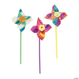5" Bulk 48 Pc. DIY Paper Spinning Pinwheels with Solid Color Handles