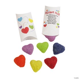 4 1/2" Rainbow Wool Felt Hearts with Pocket Hug Cards for 24
